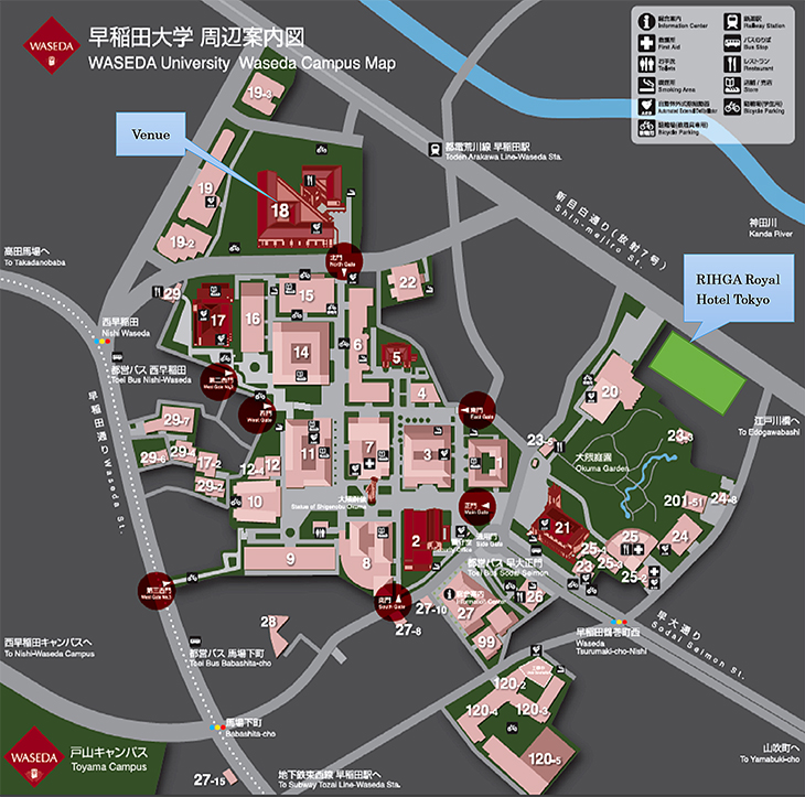 The Waseda campus map of Waseda University